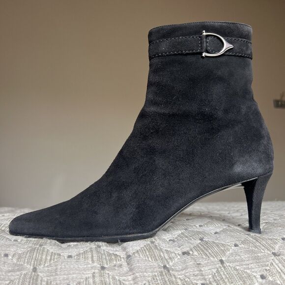 Ralph Lauren Black Suede Leather Ankle Boots Side Zip & Buckle Women’s Size 9 B - Picture 2 of 16